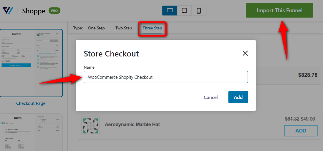Enter the name of your funnel - WooCommerce Shopify checkout