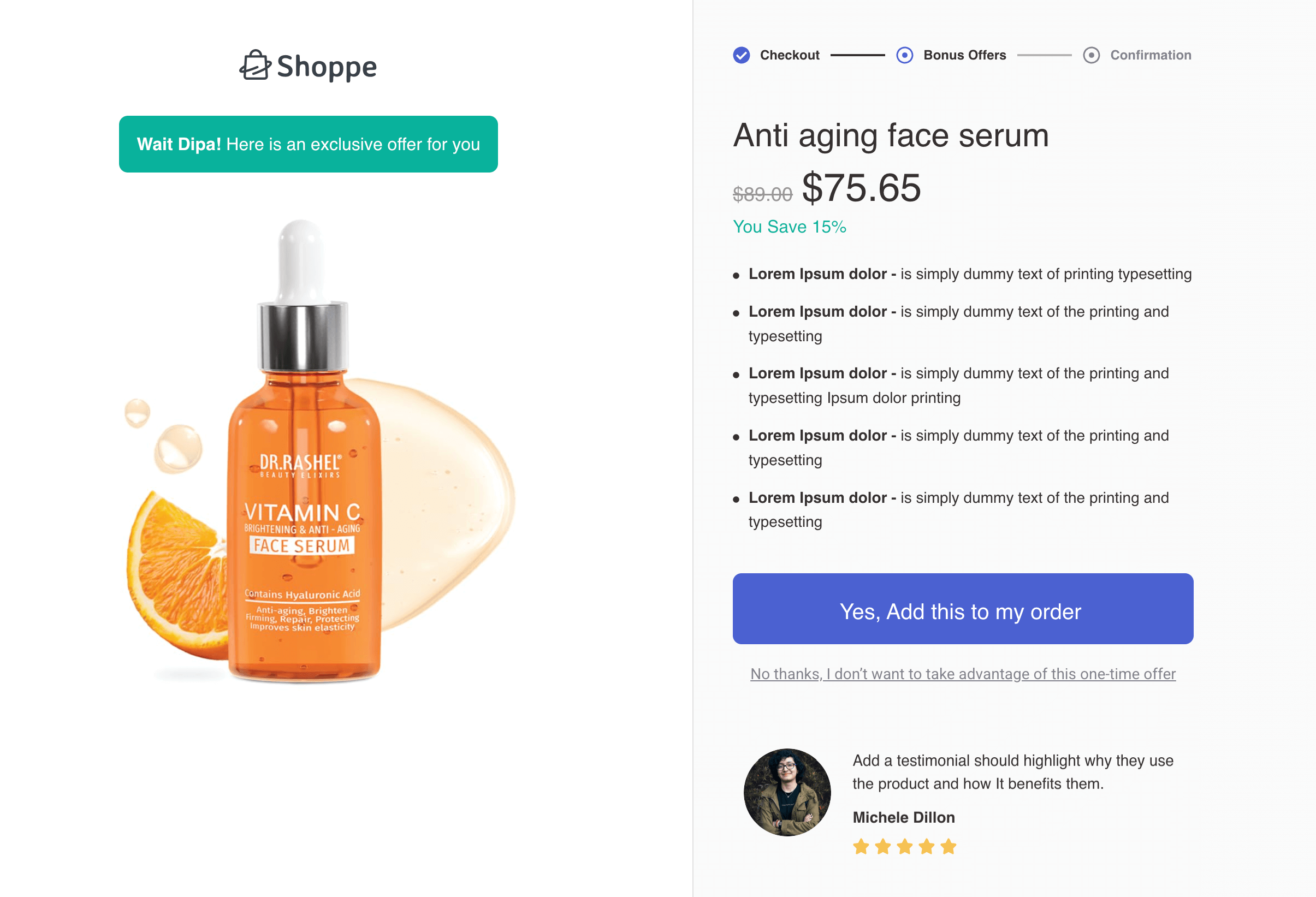 one click upsell preview