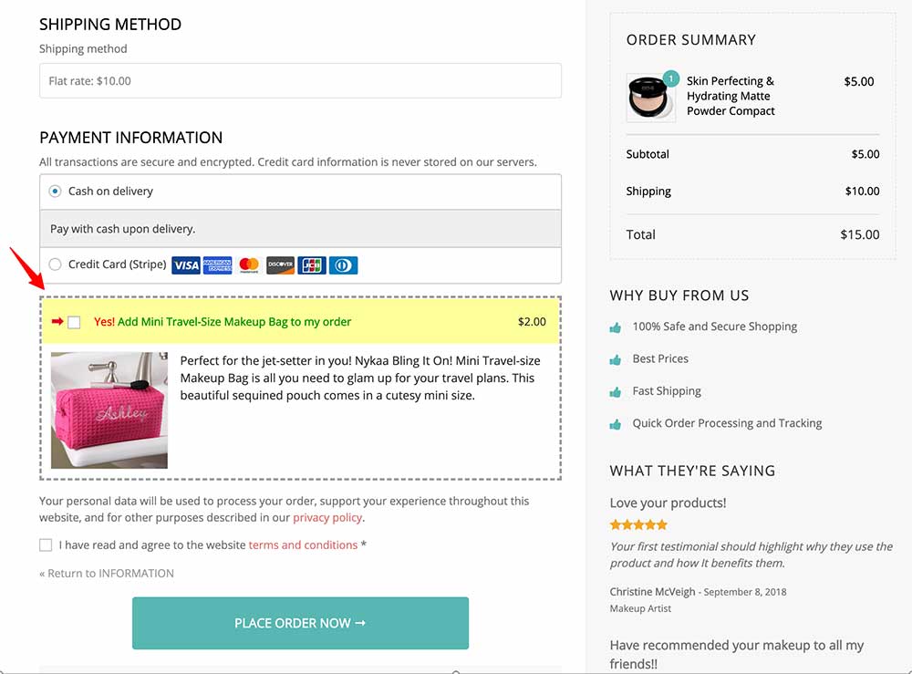 Example of physical order bumps - woocommerce checkout add-ons