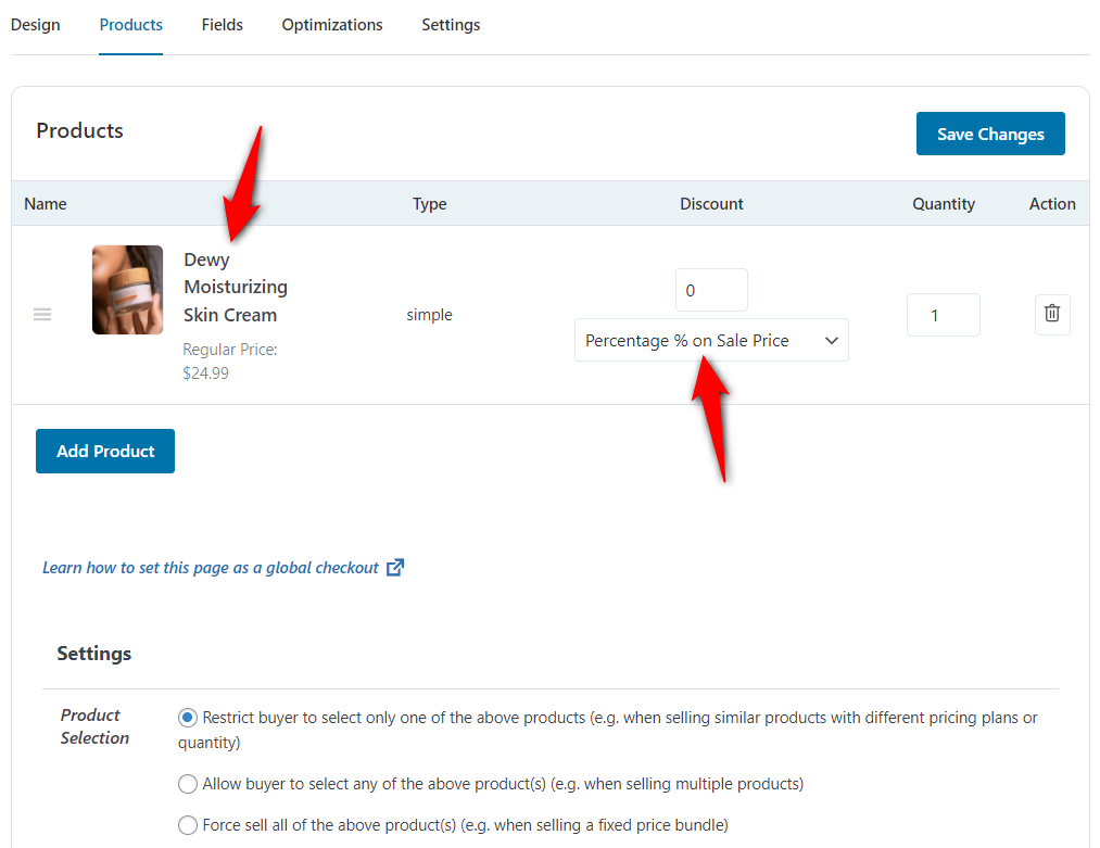 Configure the discounts and quantity of the product you want to offer on the checkout page