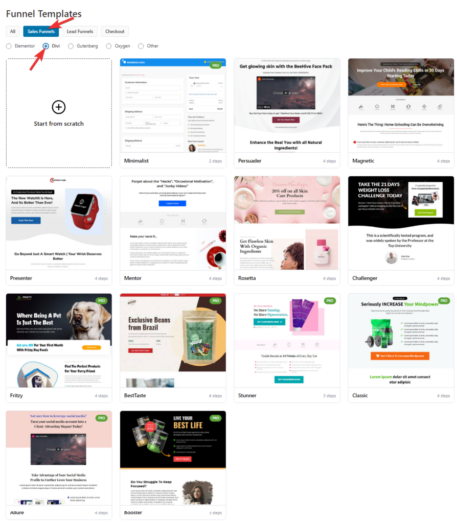 sales templates divi page builder