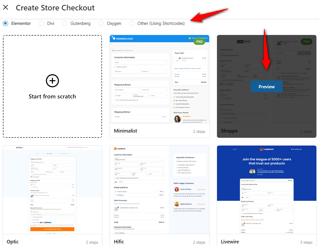 Import the Shoppe - Shopify style checkout page template in FunnelKit