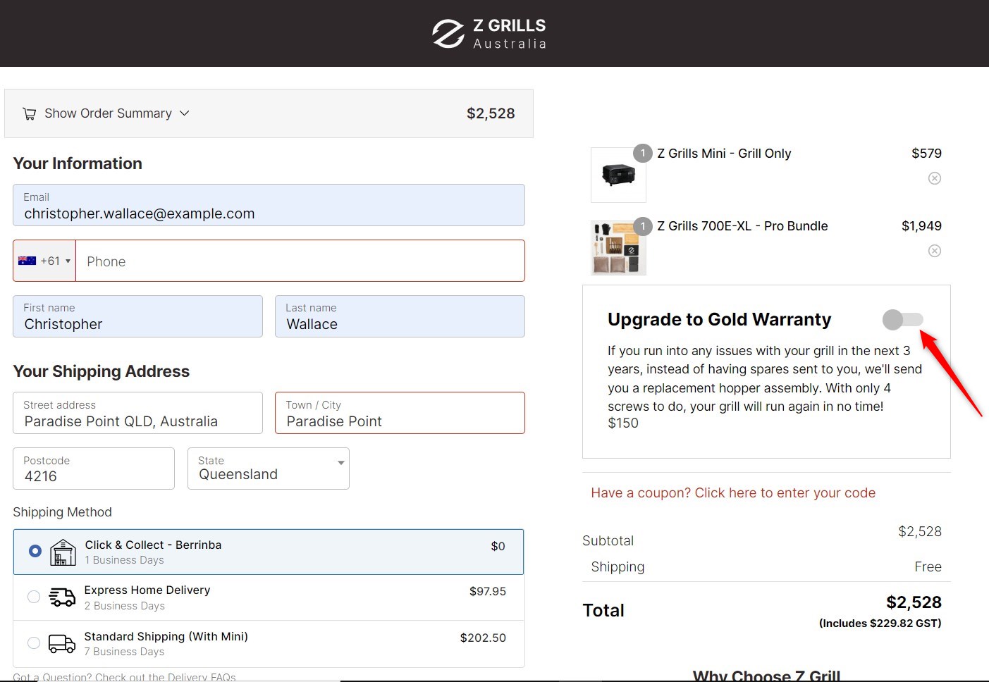 Example of WooCommerce checkout add-ons