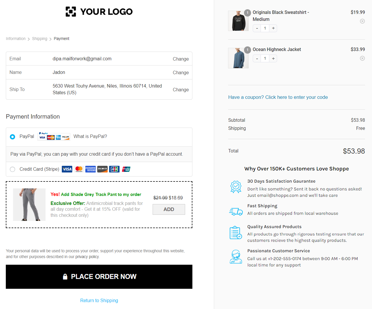 Take a look at this Shopify-style checkout page in WooCommerce built using FunnelKit Funnel Builder