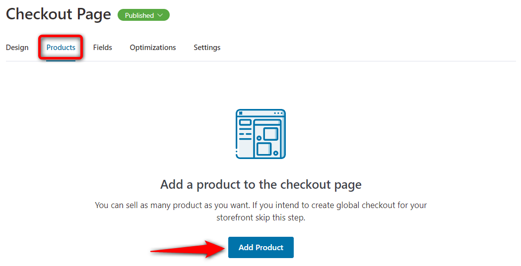 Click on Add Product for your product-specific checkout page