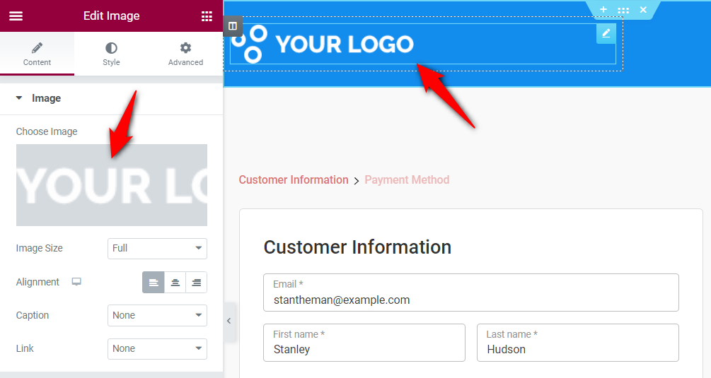 Change the business logo when customizing WooCommerce elementor checkout page