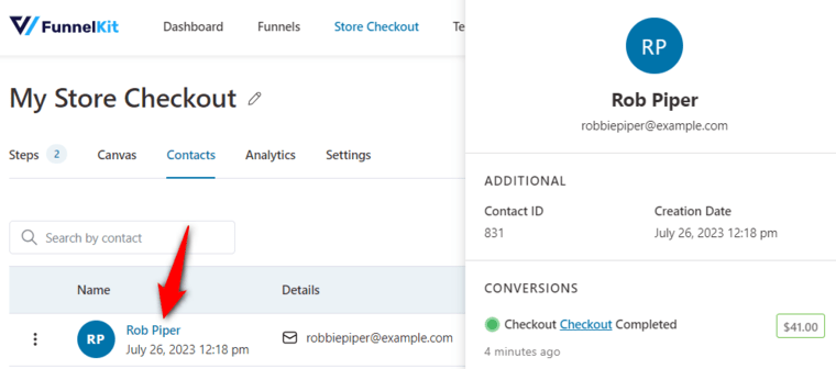 View contacts who have entered your checkout funnel