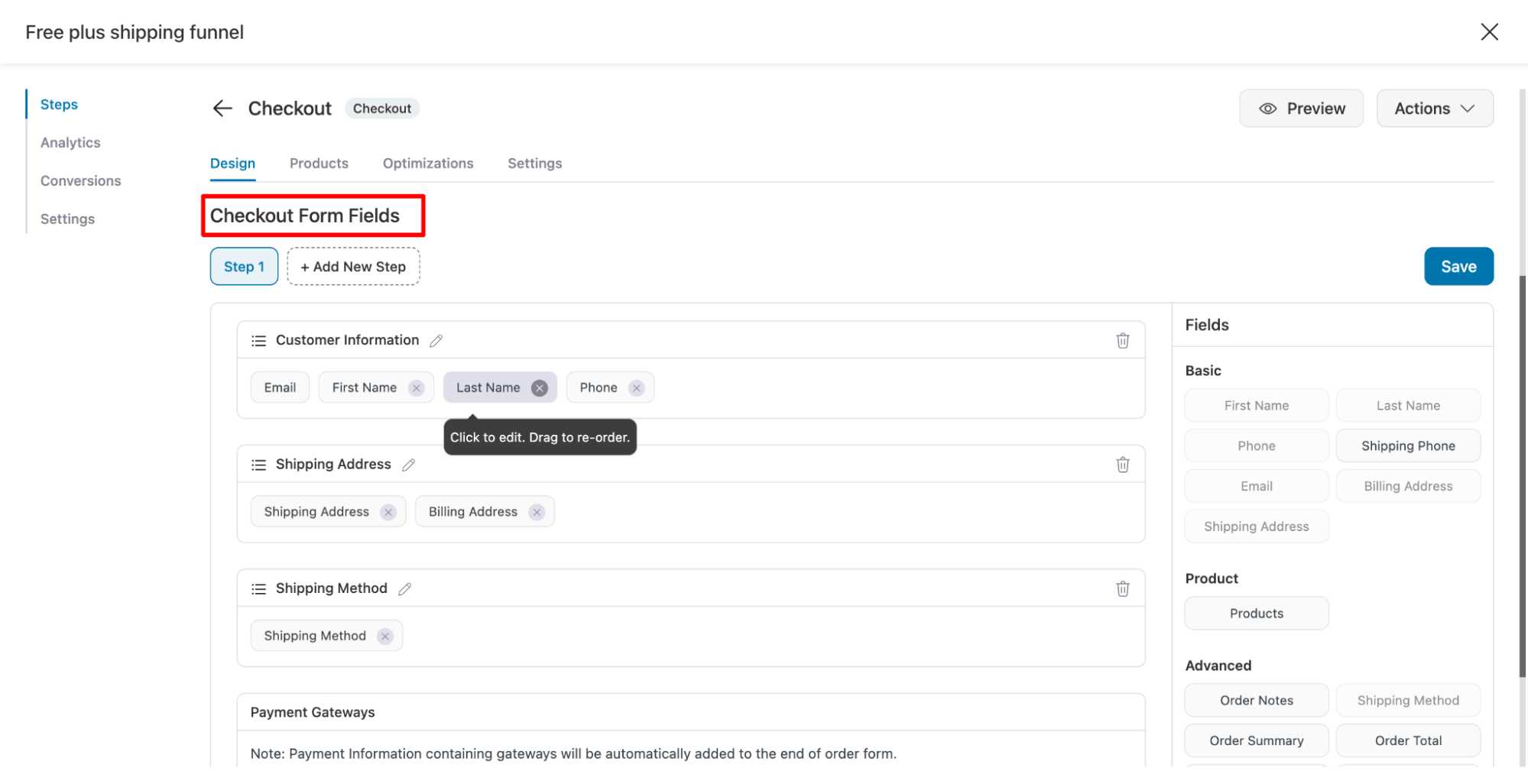 drag and drop checkout form fields