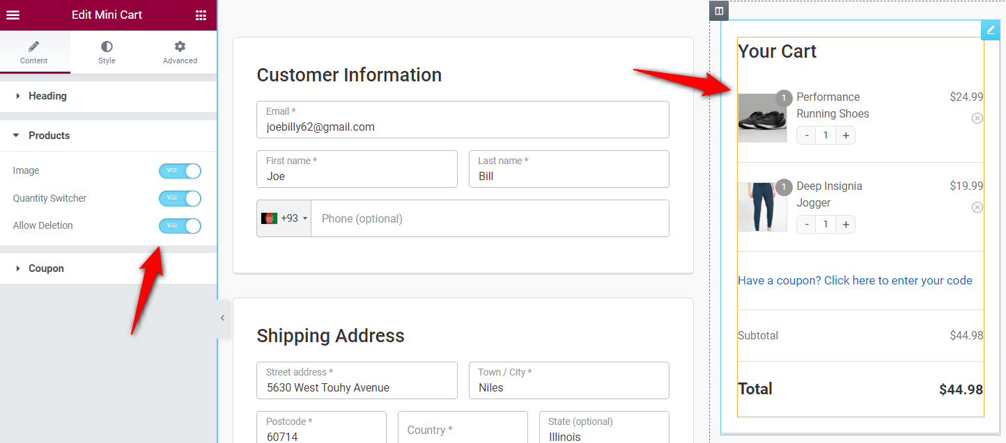 Customize the mini cart - allow product image, quantity switcher and deletion of items