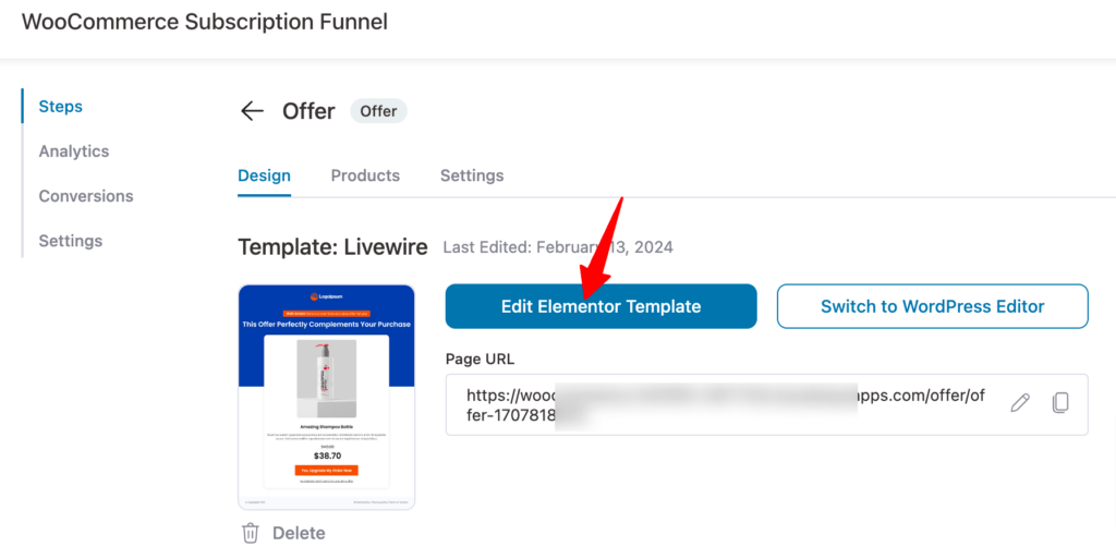 edit upsell template livewire with Elementor