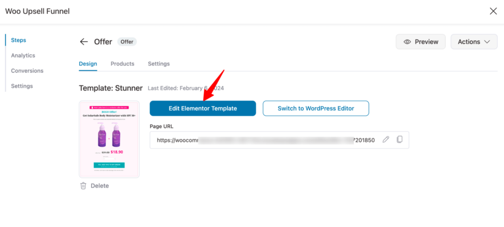 edit woocommerce one click upsell template with elementor