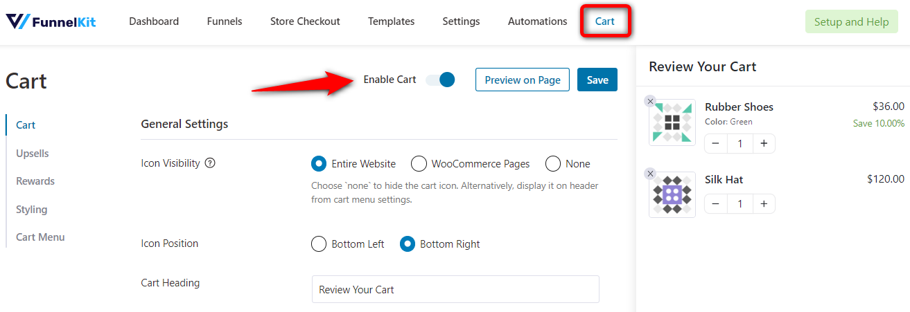 Enable the sliding cart for WooCommerce skip cart functionality