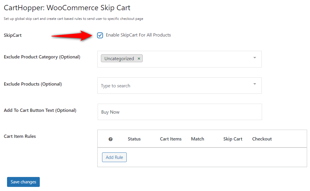 Enable WooCommerce skip cart for all products