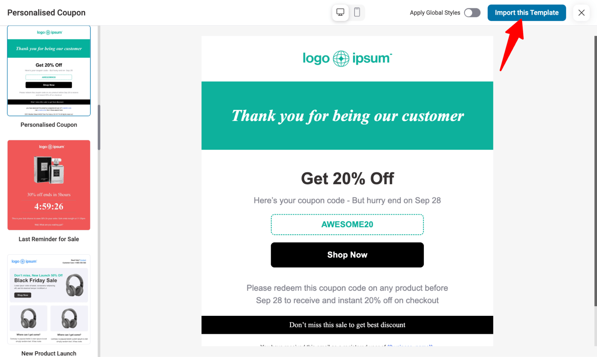 import personalized coupon template