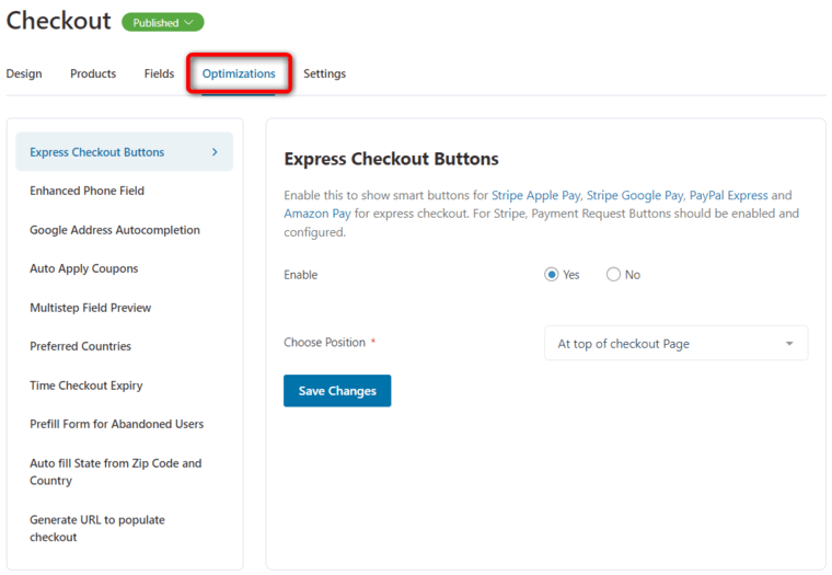 Go to the optimizations section in FunnelKit to optimize your woocommerce checkout page