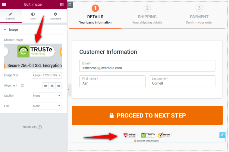 Add trust and security seals below your woocommerce custom checkout page