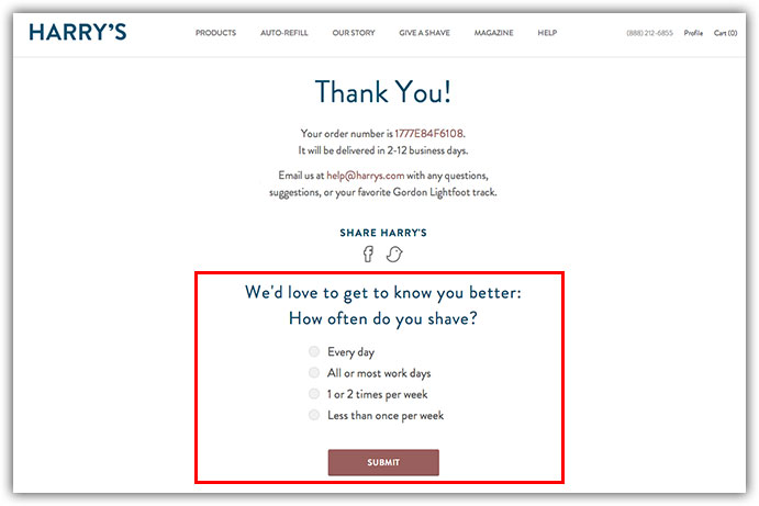 WooCommerce thank you page example of conducting surveys