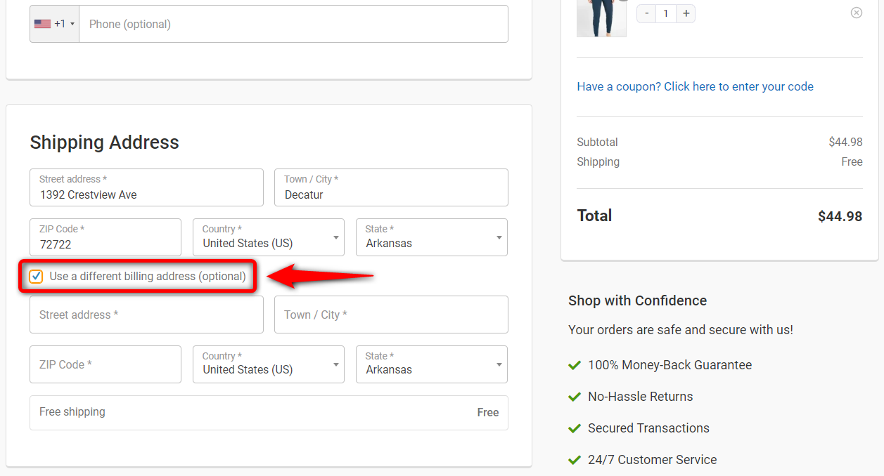 You can use a different billing address other than your shipping address to place your order 