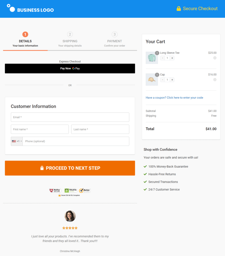 WooCommerce custom checkout page preview