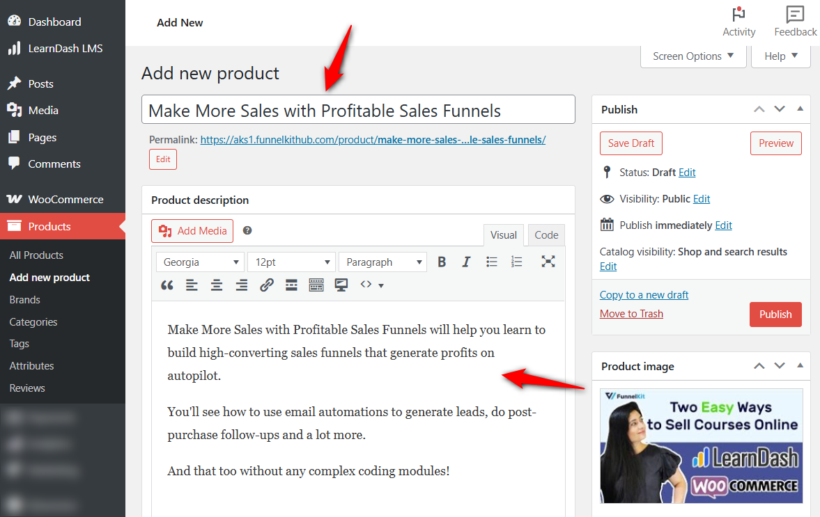 Add LearnDash course to WooCommerce - add a new product