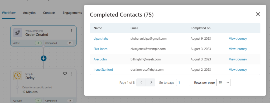 Active and Completed Contacts