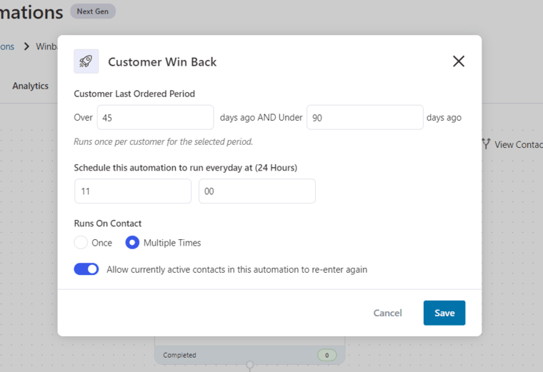 Configure your winback automated sequences