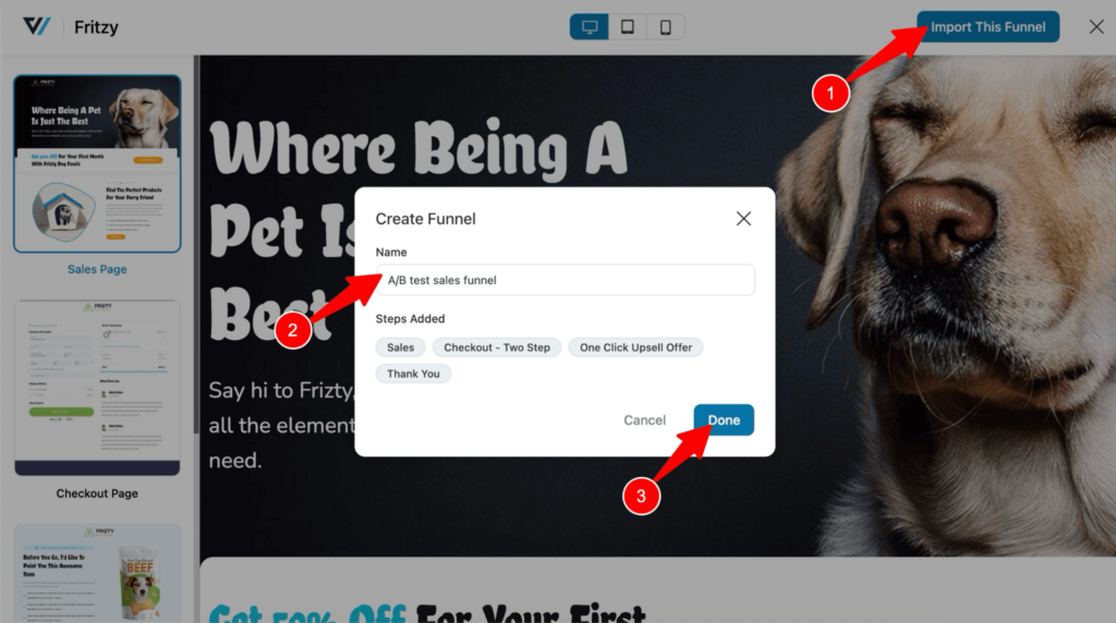 import fritzy for ab testing funnel