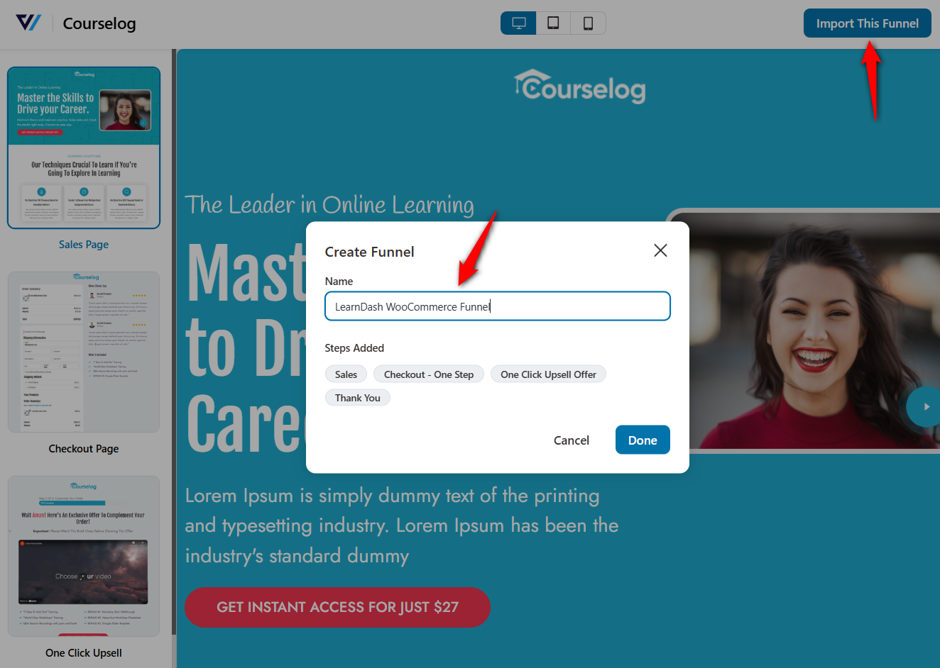 Import the Learndash woocommerce funnel