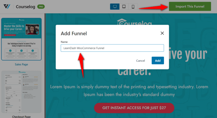 Import the Learndash woocommerce funnel