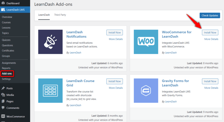 Install the WooCommerce for LearnDash add-on - this is how you can integrate LearnDash LMS with WooCommerce