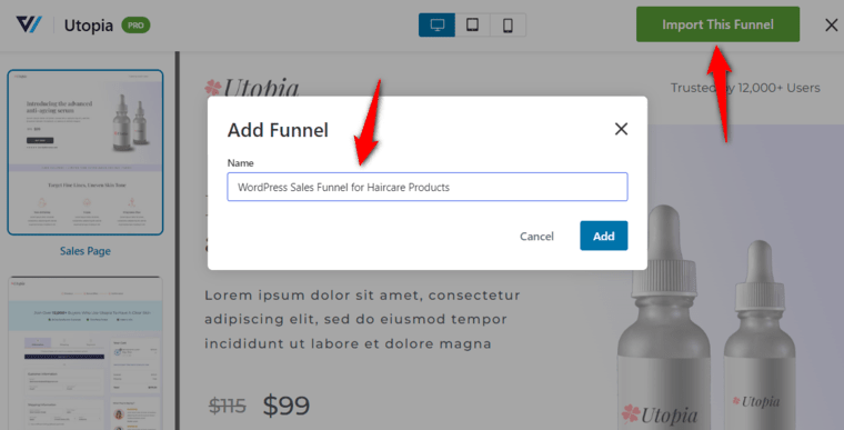 Name your funnel as WordPress sales funnel for Haircare Products