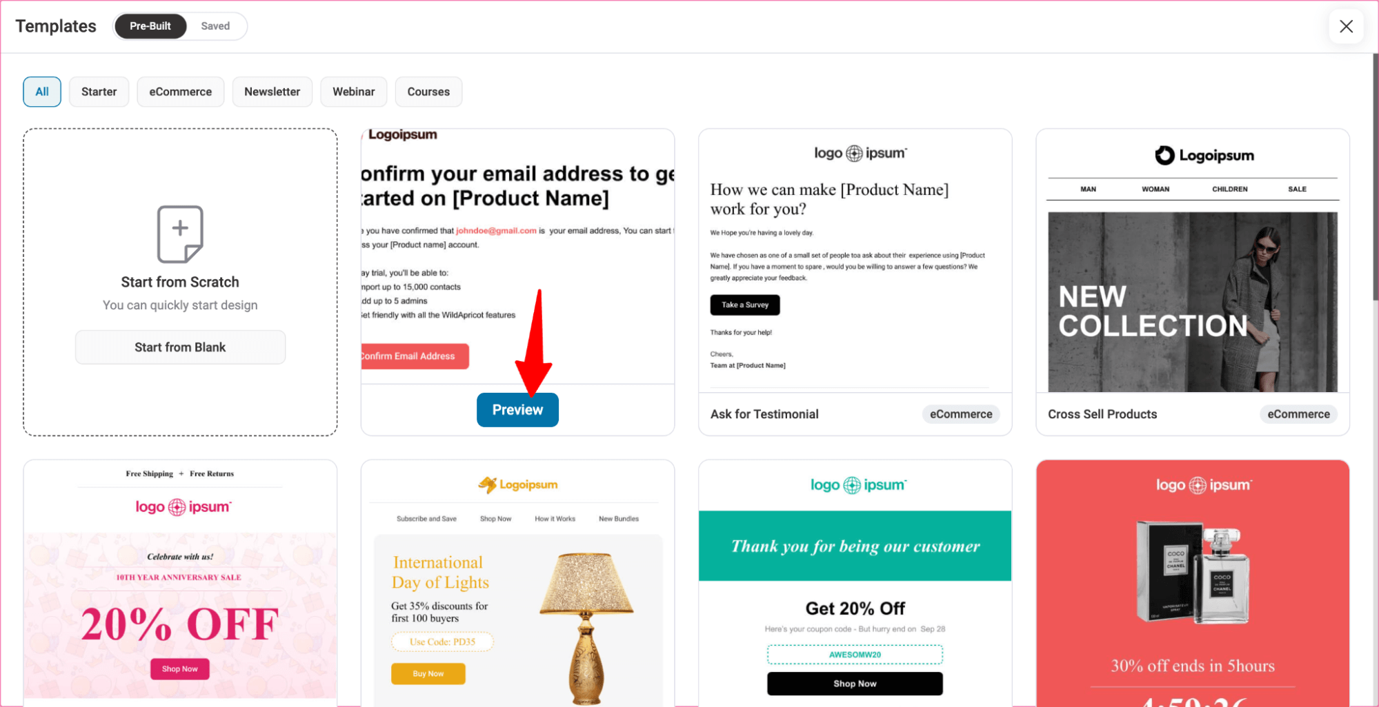 preview new user email template