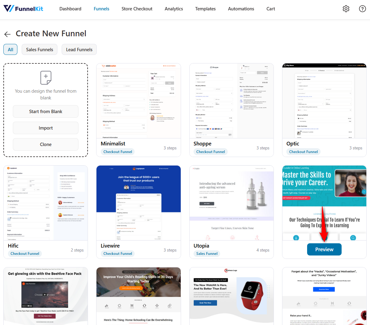 Preview the sales funnel template you like