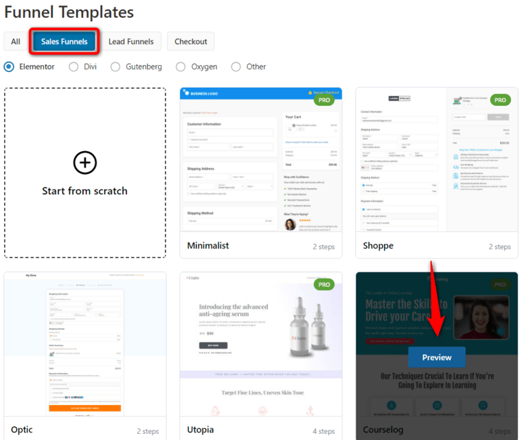 Preview the sales funnel template you like