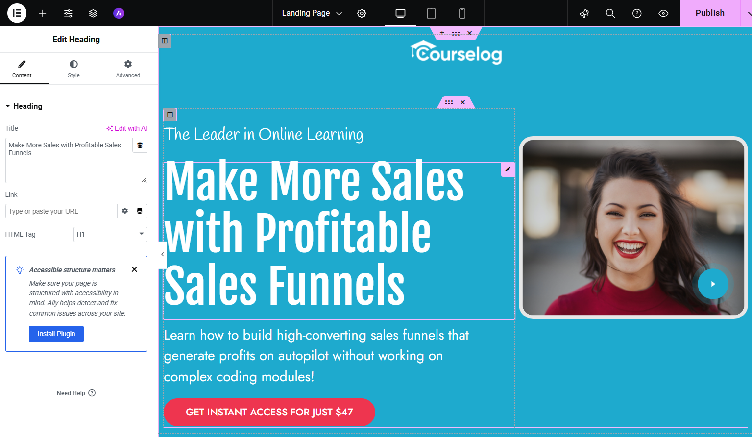 Customize the sales page in your dedicated sales funnel