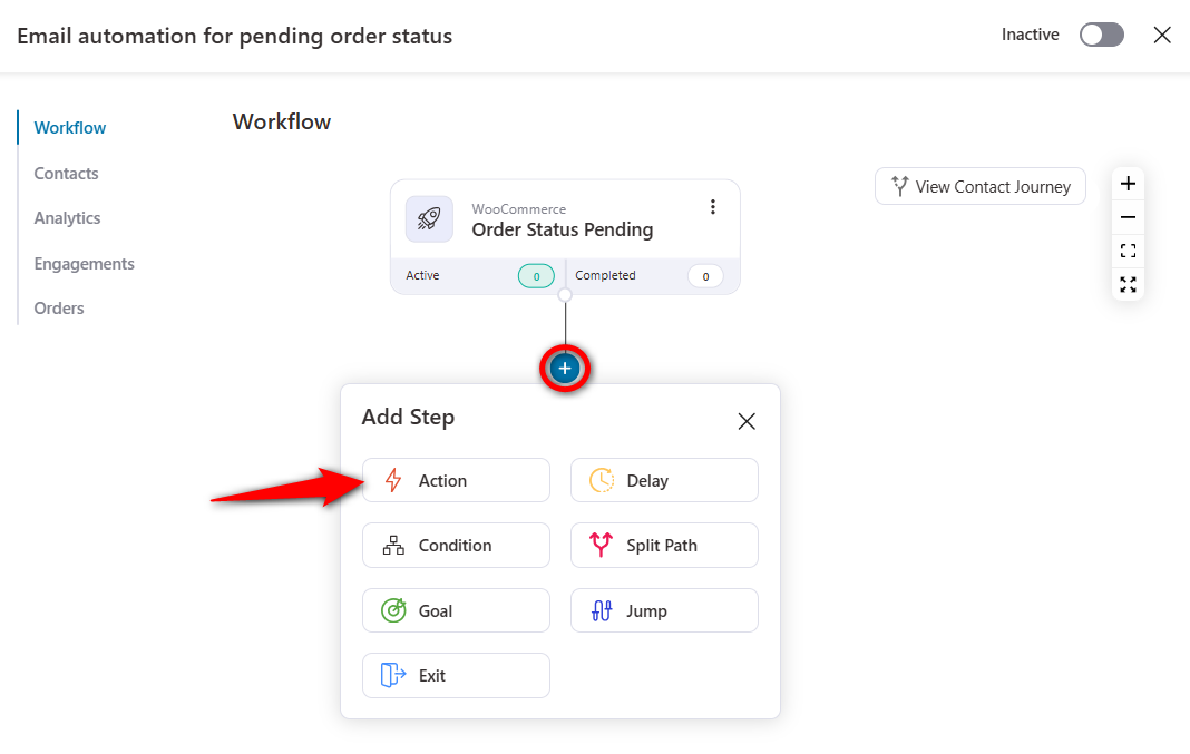 Add action to your woocommerce order notification email workflow in FunnelKit Automations