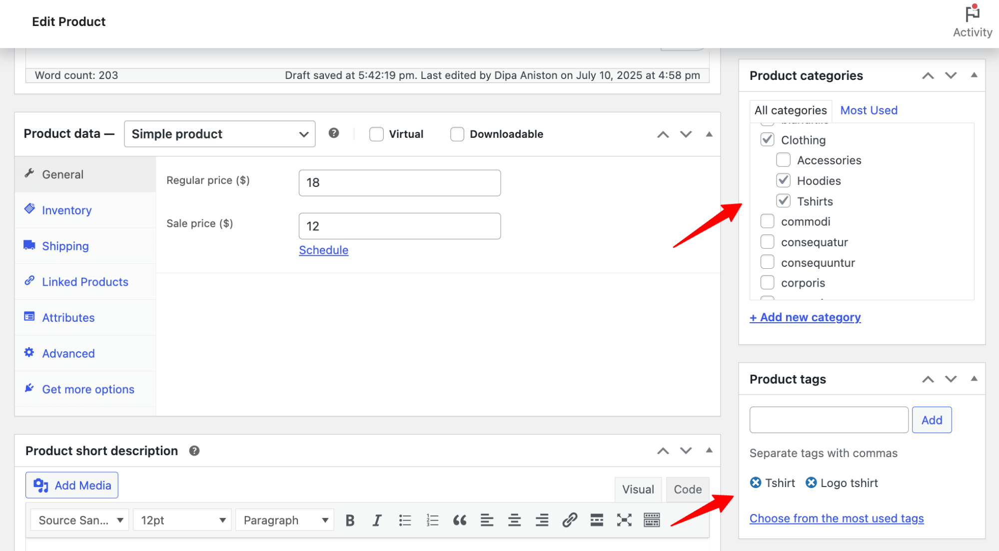 add category and tags to product