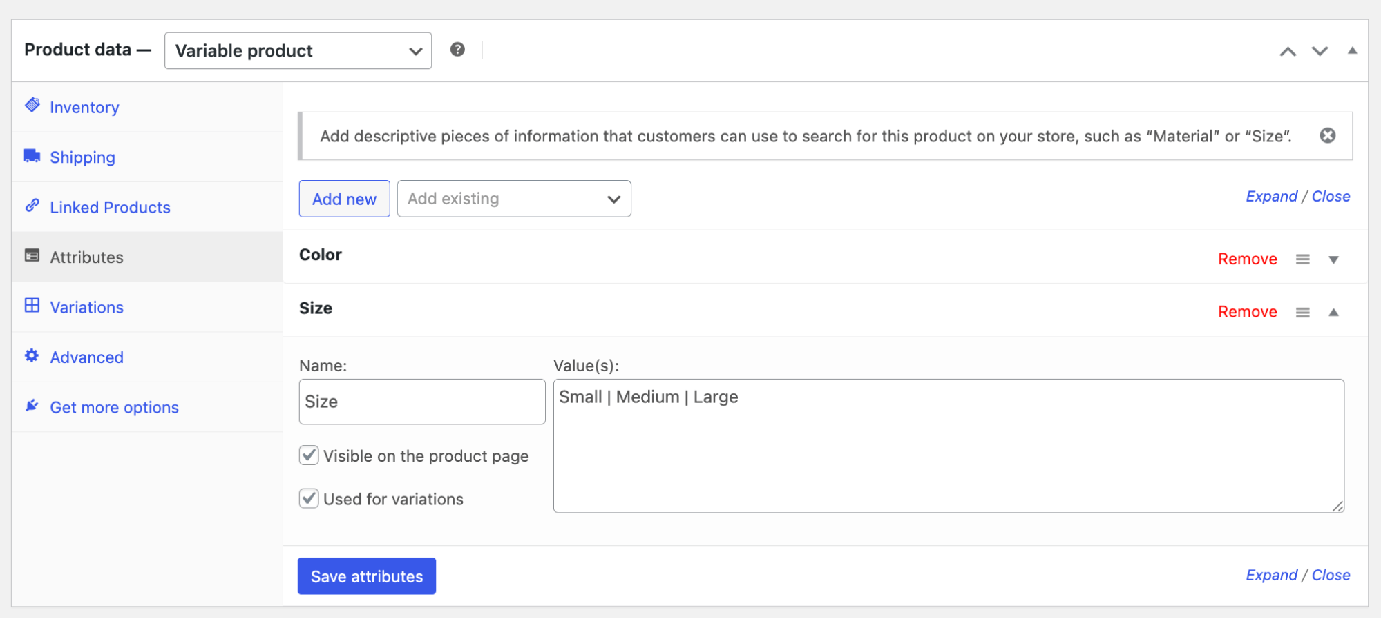 add multiple attribute for variable product