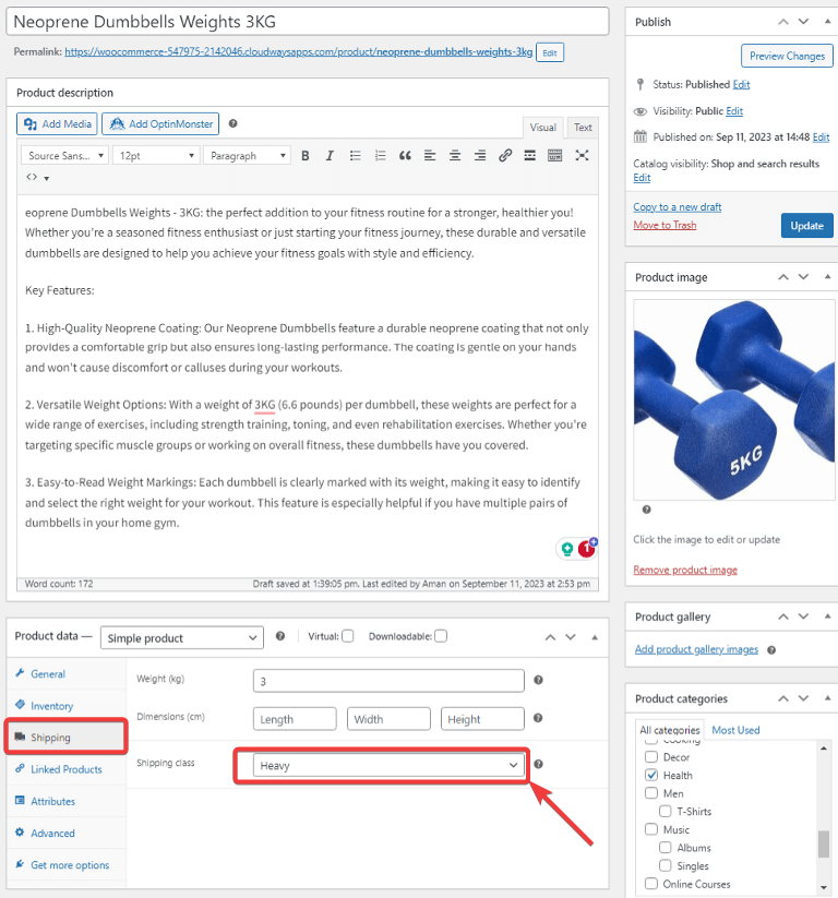 add shipping class to product