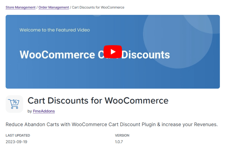 Cart discounts for woocommerce plugin