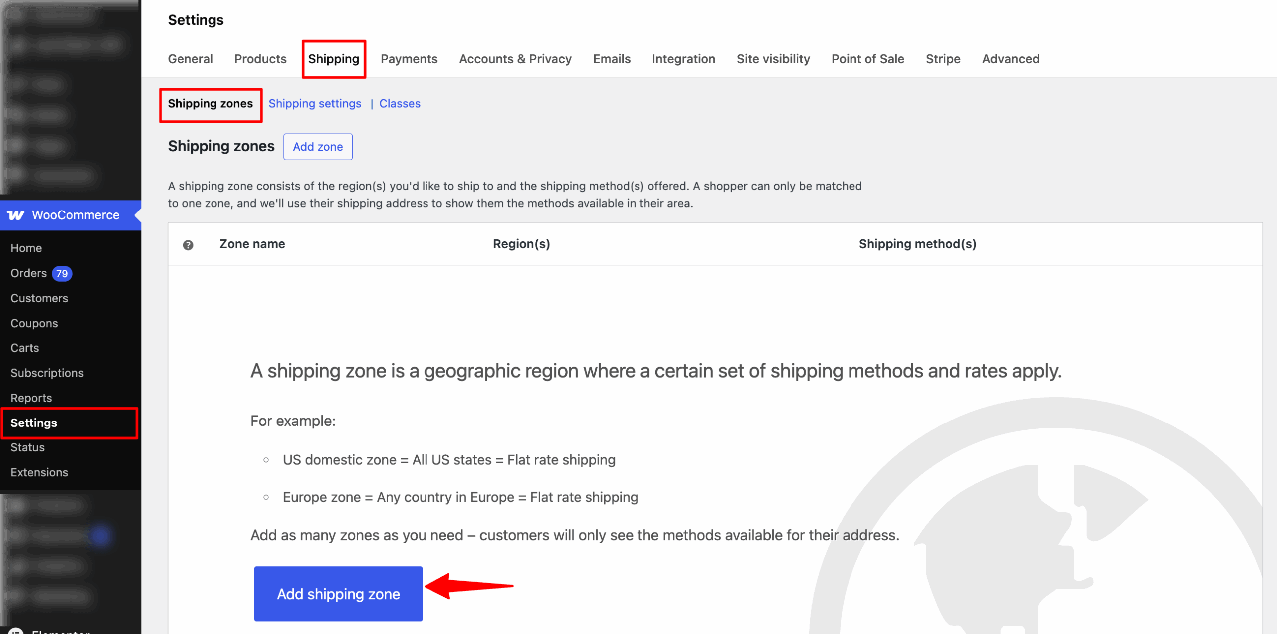 click on add new zone on WooCommerce store