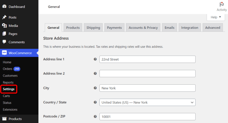 Navigate to WooCommerce settings