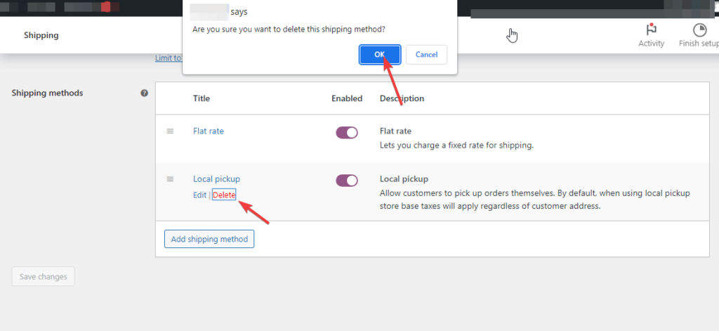 delete shipping method