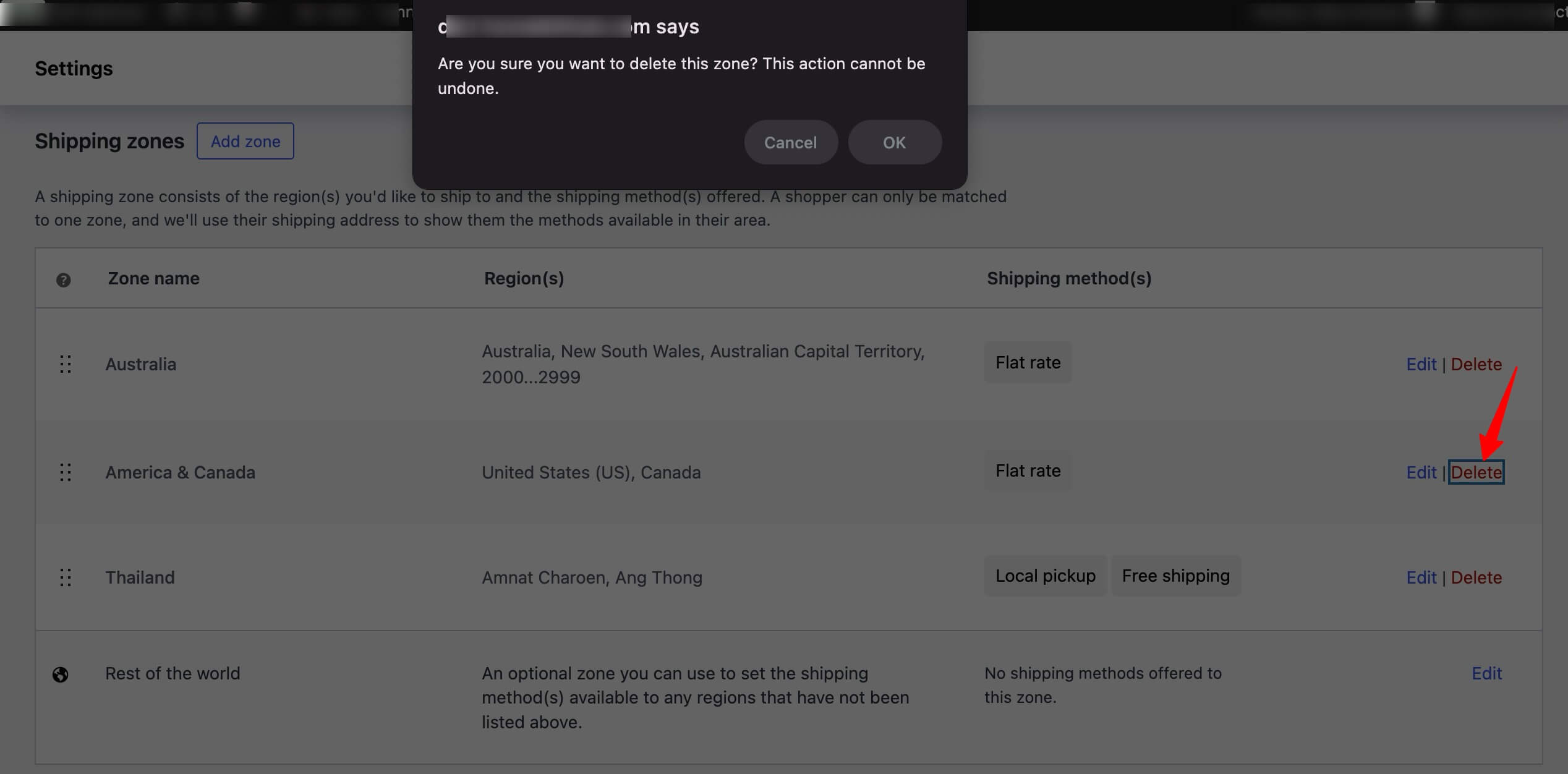 delete shipping zone