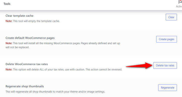 Delete woocommerce tax rates to remove all the taxes from your store