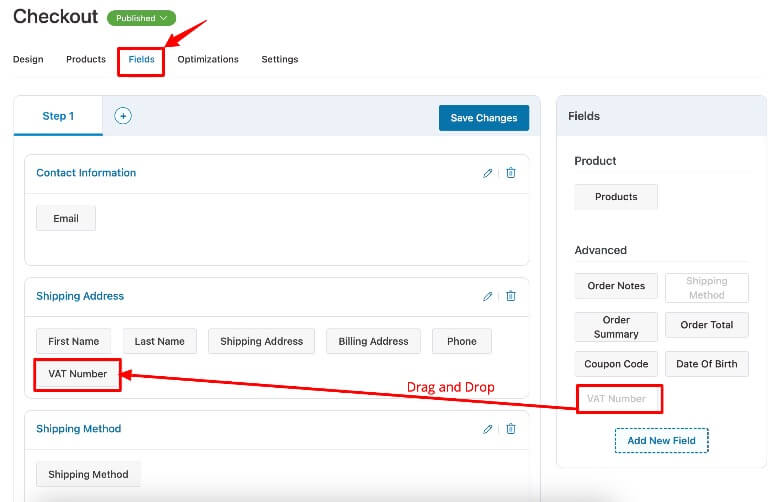 drag and drop WooCommerce VAT number field