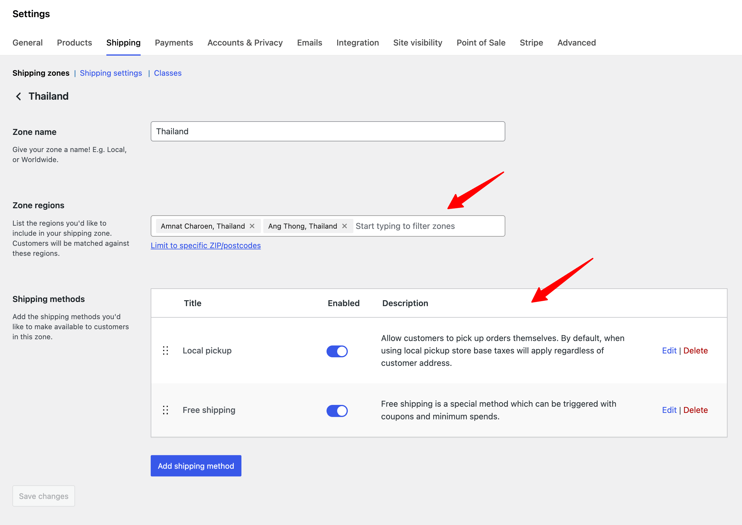 edit existing shipping