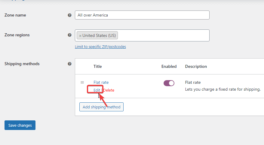 edit flat rate shipping zone for usa