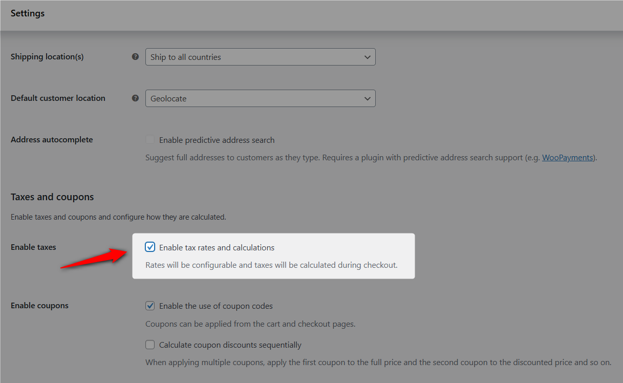 Enable woocommerce taxes - tax rates and calculations from settings