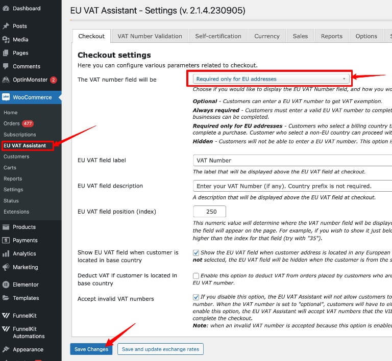 eu vat assistant settings